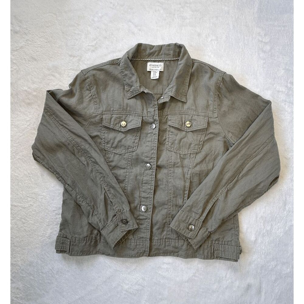 Jones & Co 100% Linen Shacket, Lightweight Spring/Summer Jacket Size M, Gray